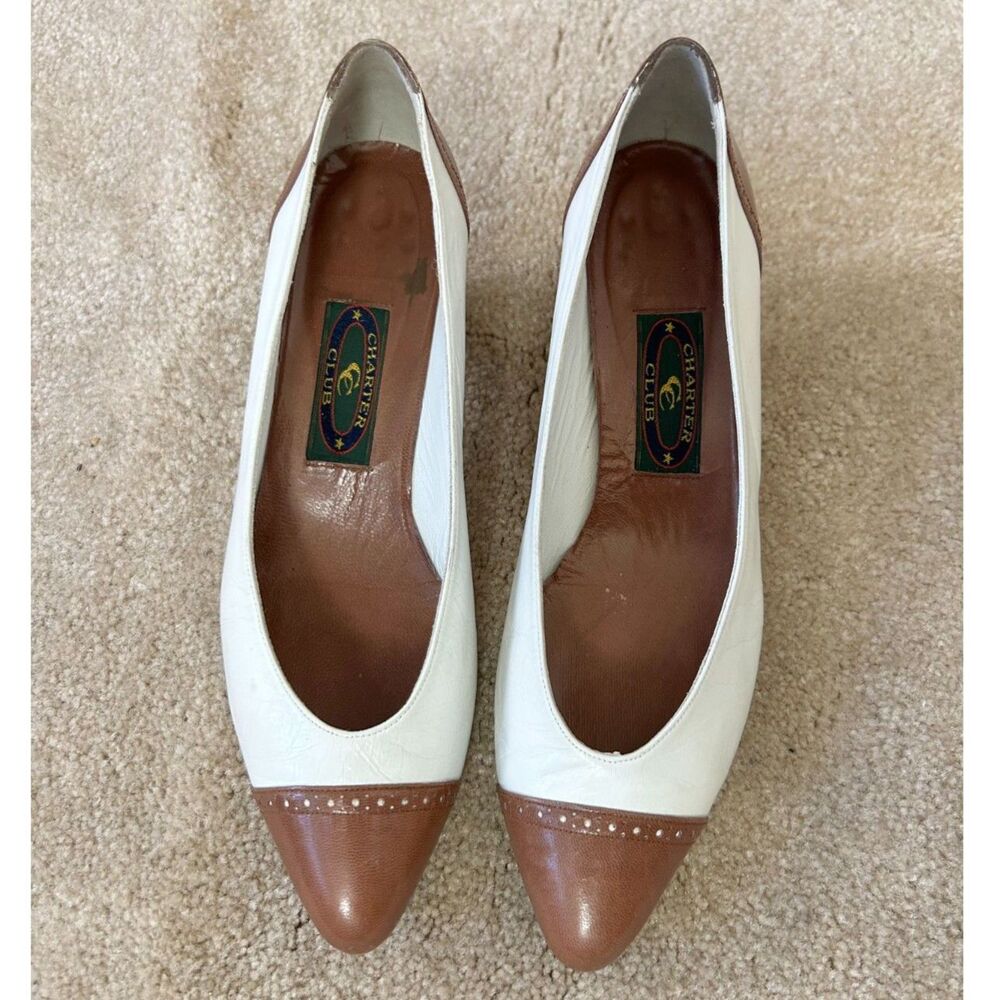 Vintage Charter Club White & Brown Leather Low Heel Spectator Pumps